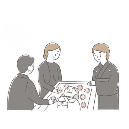 仙台市の花さいだんで個人とお別れをしているイラスト