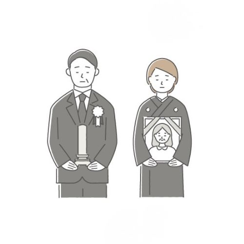 仙台市の花さいだんで遺影を持っているイラスト