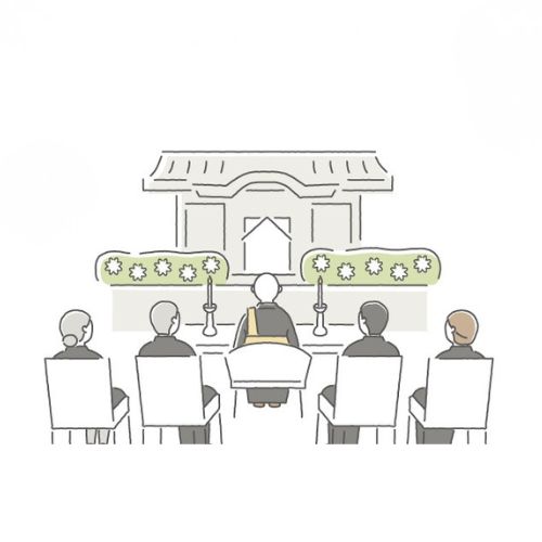 仙台市の花さいだんの葬儀でお経を読んでいる場面のイラスト