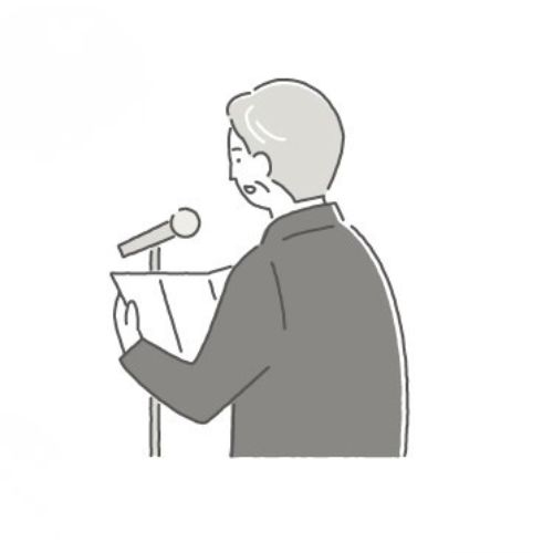 仙台市の花さいだんで司会挨拶をしている男性のイラスト